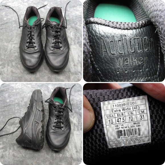 Brooks Shoes Men 13 Extra Wide 4E Black Addiction Walker Leather Comfort Lace-Up